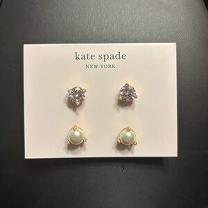 Kate Spade Gold Crystal and Cream Earring Set